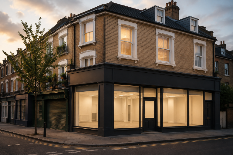 Semi-commercial property with vacant commercial unit and residential flats above